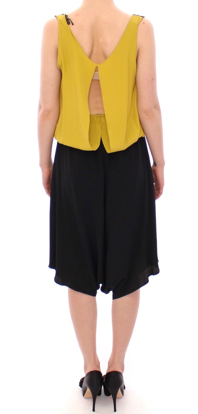 Lamberto Petri Black Yellow Silk Shift Sheath Coctail Dress - Fizigo