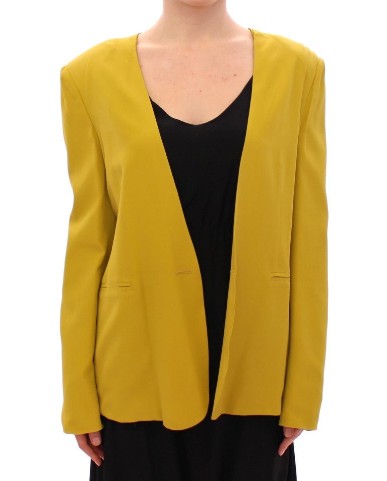 Lamberto Petri Mustard Yellow Silk Blazer Jacket - Fizigo