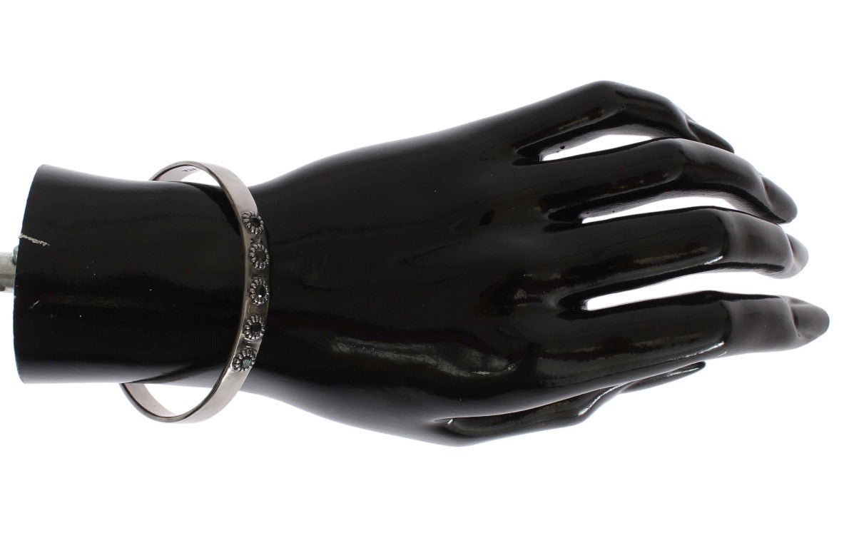 Nialaya Black Crystal 925 Silver Bangle Bracelet - Fizigo