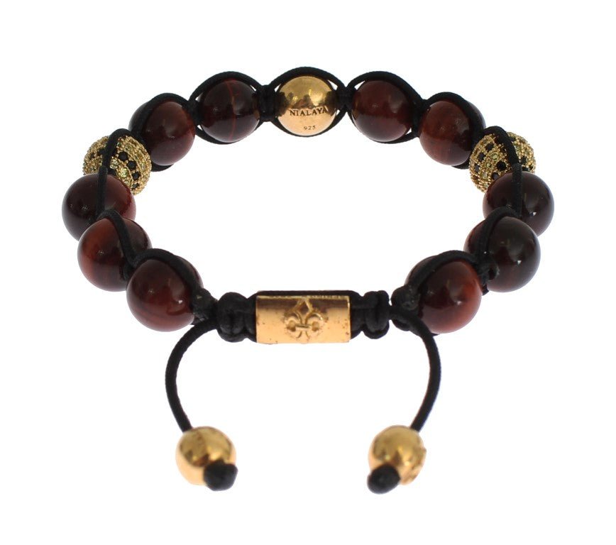 Nialaya CZ Red Tigers Eye Gold 925 Silver Bracelet - Fizigo