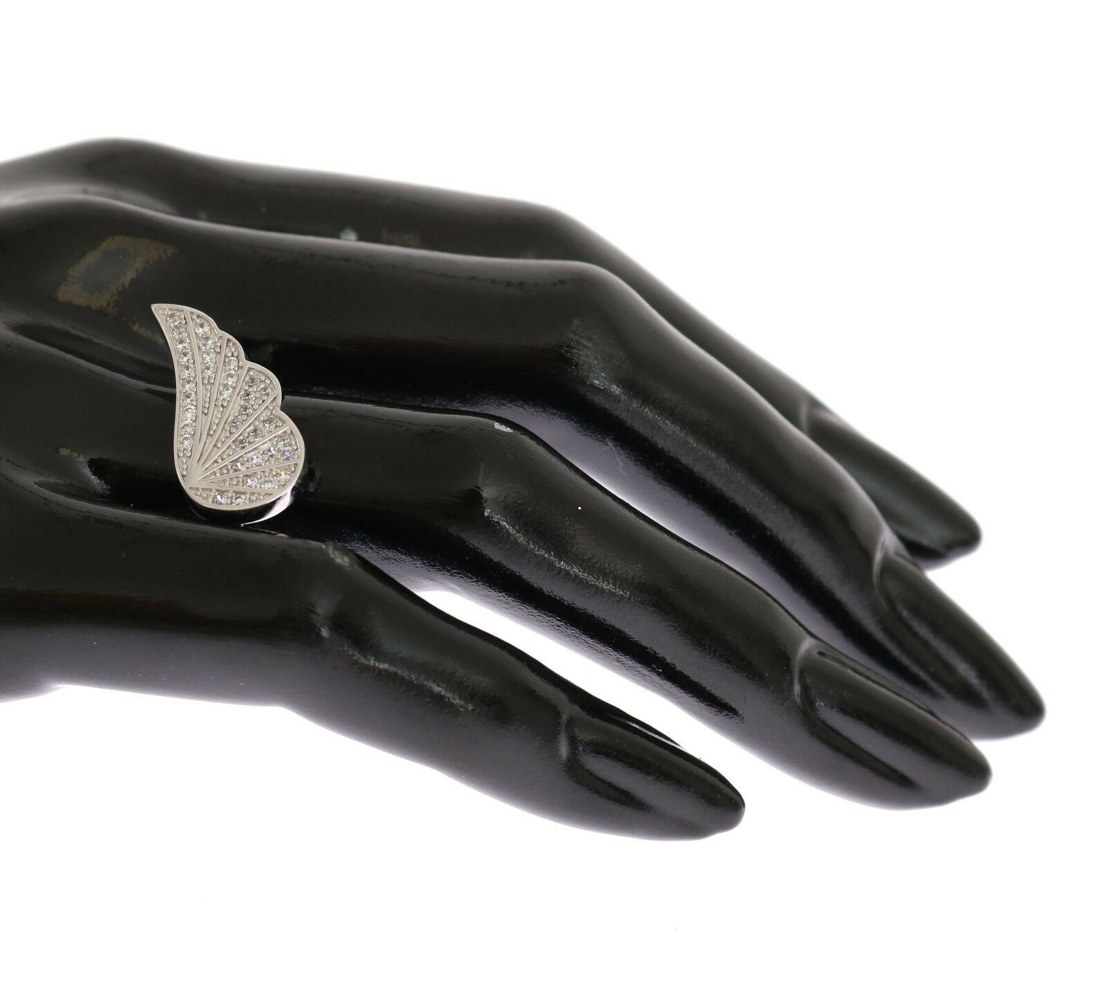 Nialaya Silver Womens Wing Clear CZ 925 Silver Ring - Fizigo