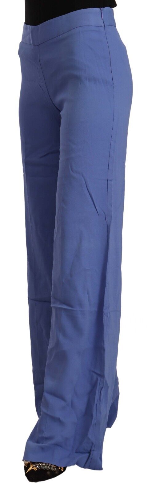 P.A.R.O.S.H. Blue High Waist Viscose Straight Wide Leg Pants - Fizigo