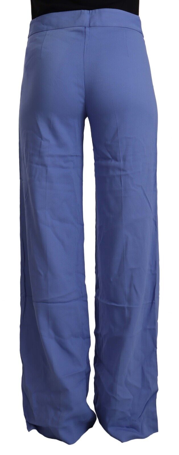 P.A.R.O.S.H. Blue High Waist Viscose Straight Wide Leg Pants - Fizigo