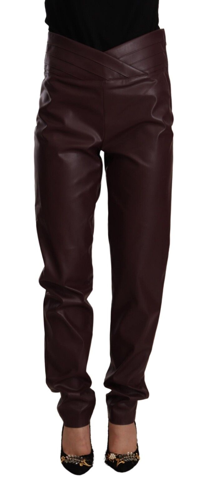 Patrizia Pepe Dark Brown Leather Skinny High Waist Pants - Fizigo