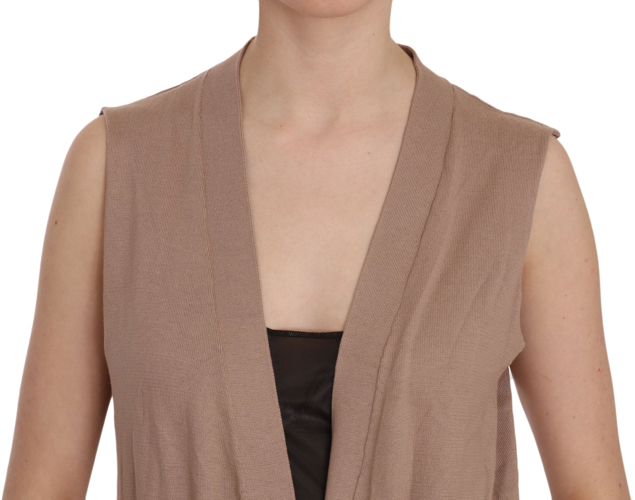 PINK MEMORIES Brown 100% Cotton Sleeveless Cardigan Top Vest - Fizigo