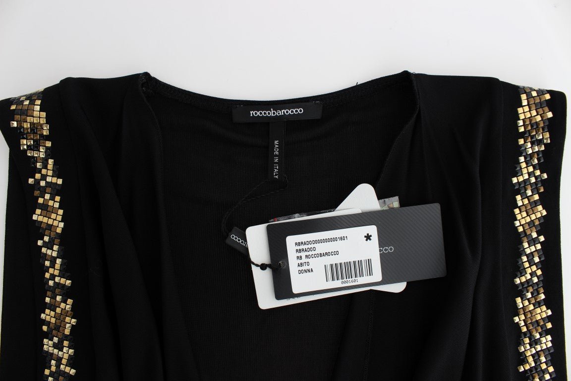 Roccobarocco Black Embellished Jersey Mini Sheath Short Dress - Fizigo