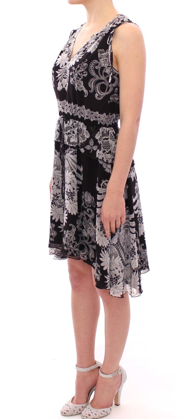 Sachin & Babi Black Silk Floral Pattern Shift Coctail Dress - Fizigo