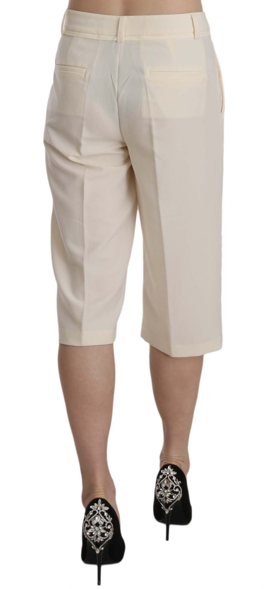 Silvian Heach Cream Mid Waist Cotton Straight Cropped Pants - Fizigo