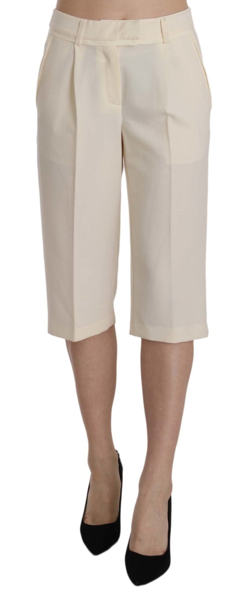 Silvian Heach Cream Mid Waist Cotton Straight Cropped Pants - Fizigo