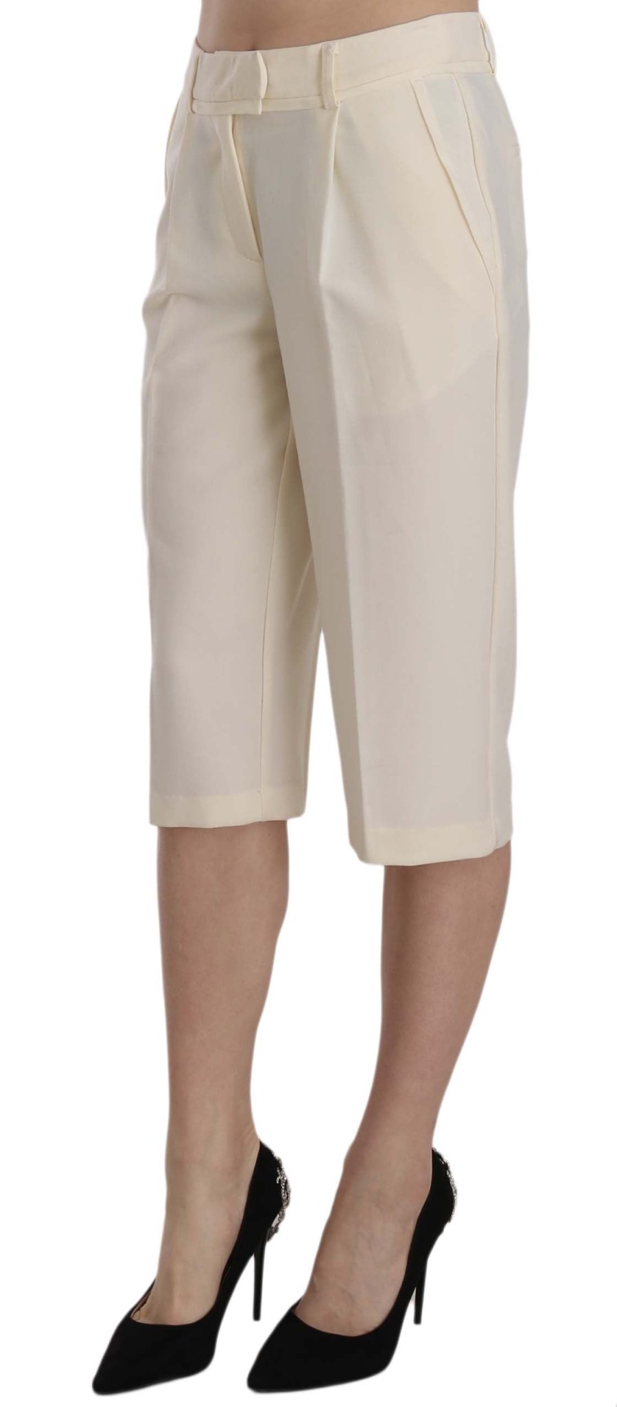 Silvian Heach Cream Mid Waist Cotton Straight Cropped Pants - Fizigo