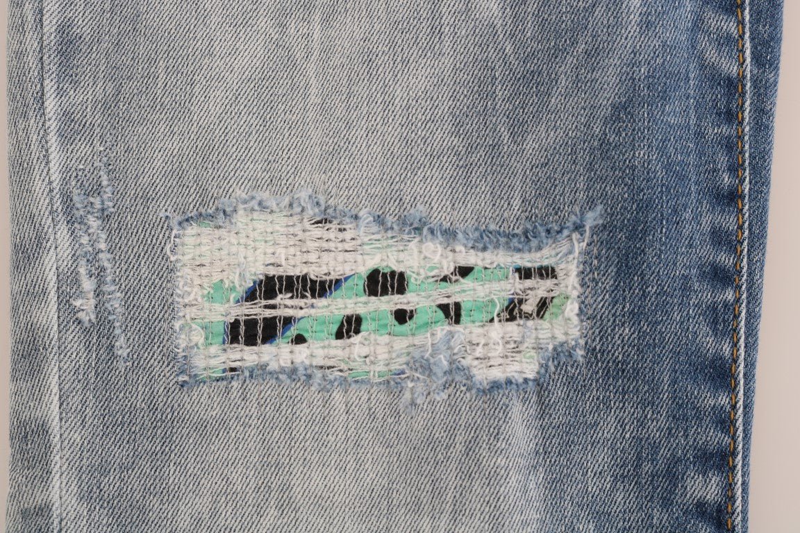 Versace Jeans Blue Wash Torn Stretch Slim Fit Jeans - Fizigo