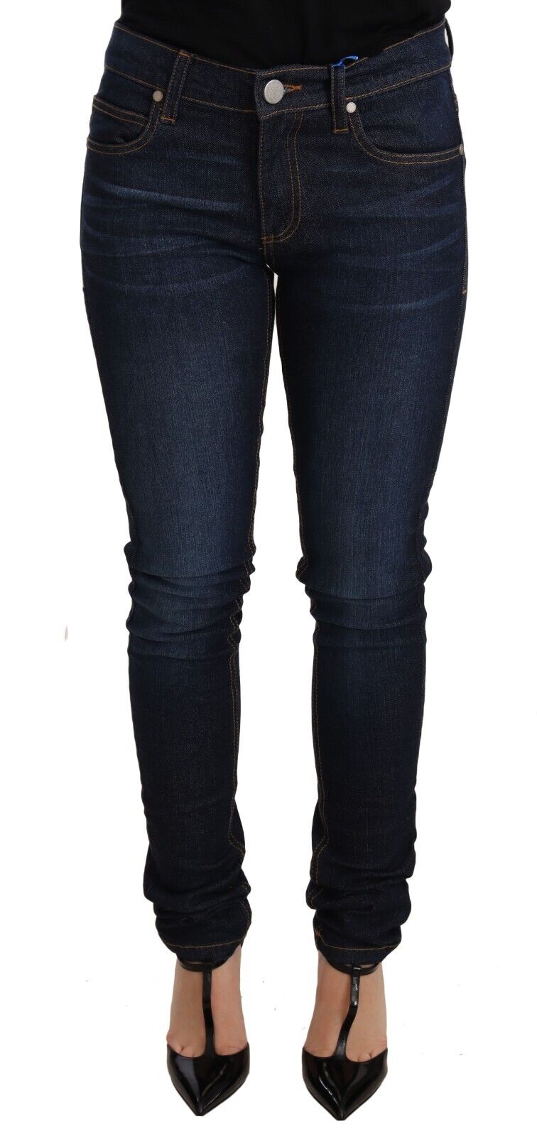 Versace Jeans Dark Blue Cotton Low Waist Skinny Denim Jeans - Fizigo