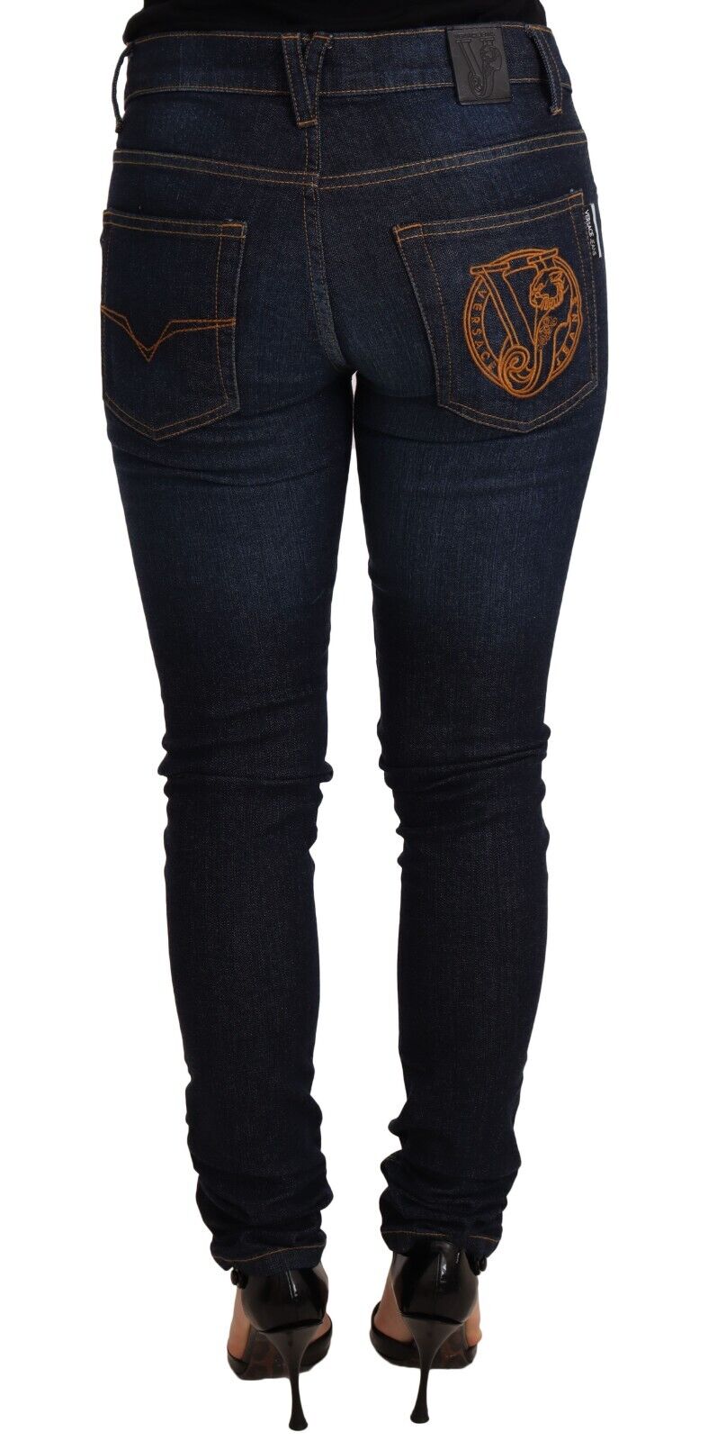 Versace Jeans Dark Blue Cotton Low Waist Skinny Denim Jeans - Fizigo