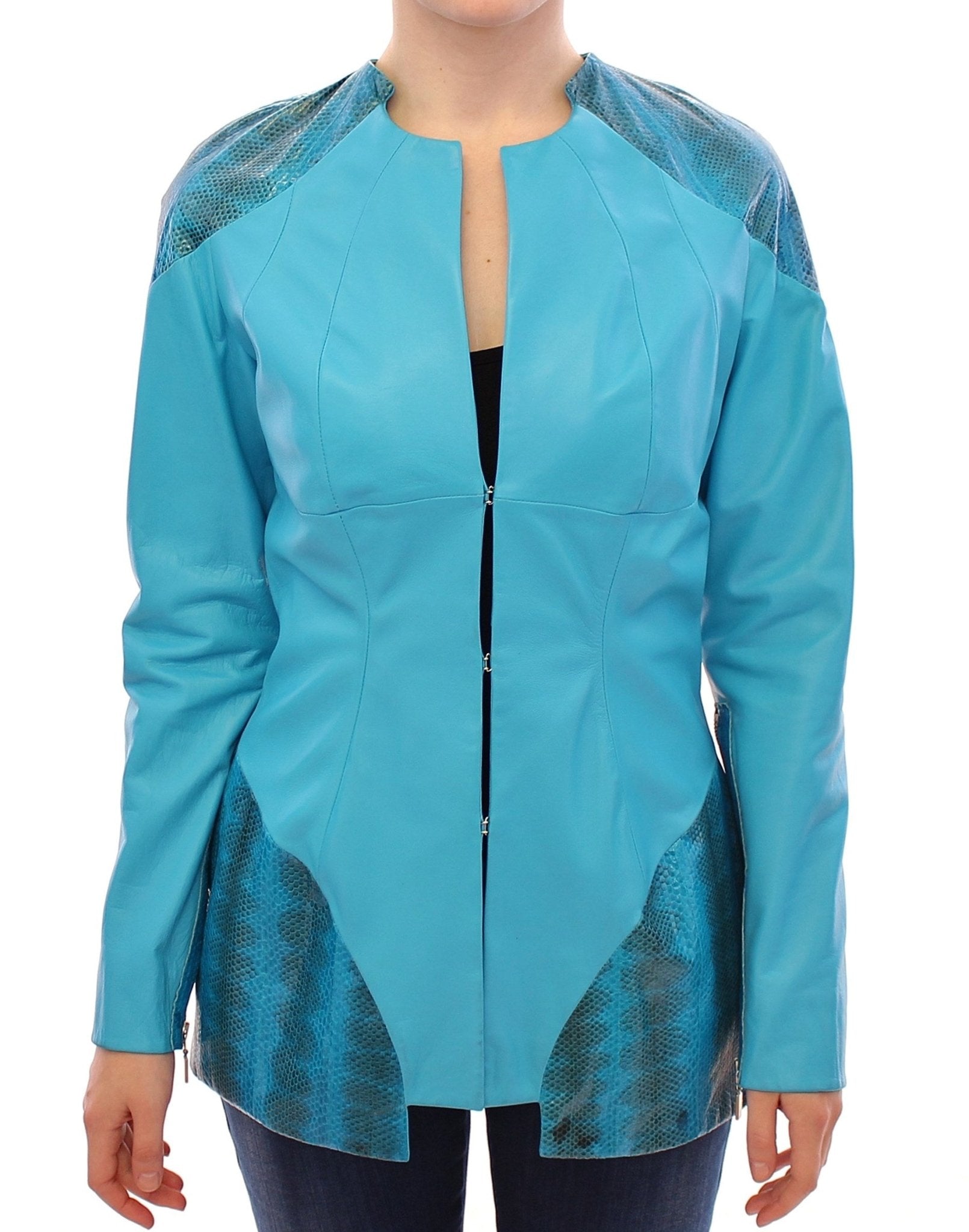 Vladimiro Gioia Blue Leather Snake Print Jacket - Fizigo